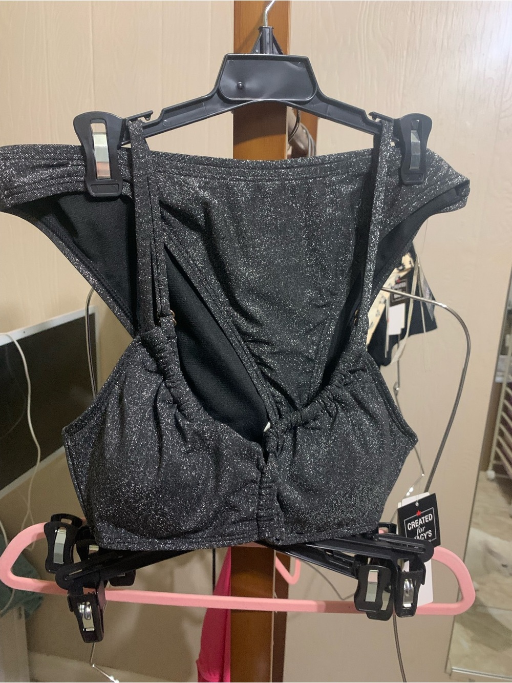 Macy's Black Sparkle Cropped Camisole with Tie Back